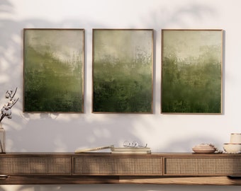Abstract Dark Green Wall Art Print Set of 3, Moody Texture Wall Art, Emerald Green Art Print, Olive Sage Green Wall Decor, Digital Download
