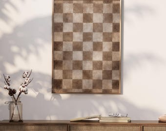 Tan and Brown Checkerboard Wall Art, Organic Modern Wall Art, Moody Brown Art, Vintage Nursery Art, Abstract Printable, Digital Download
