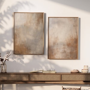 Conjunto de 2 impresiones abstractas de arte de pared de terracota, decoración estética del hogar en tonos terrosos, carteles de naranja quemado, arte de pared minimalista, descarga instantánea