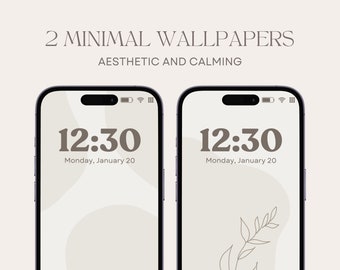 Set von 2 ästhetischen minimalistischen Telefon-Tapeten, neutraler botanischer Telefon-Startbildschirm-Hintergrund, moderne abstrakte Tapete, digitaler Download