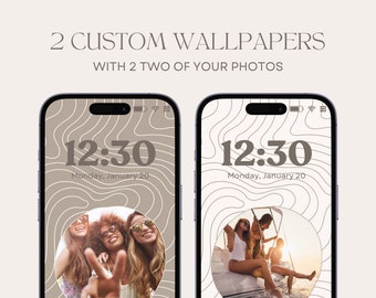 Personalized Family iPhone Wallpaper, Custom Family Portrait Wallpaper,Set of 2 Boho Phone Background, Custom Gift for Her, Digital Download