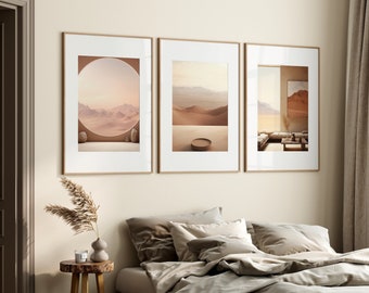 Set of 3 Desert Prints, Desert Landscape, Neutral Boho Decor, Arizona Desert,Minimalist Wall Art, Desert Photography Print, Instant Download