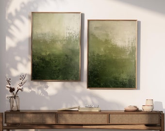 Set of 2 Abstract Dark Green Printable Wall Art, Moody Brush Stroke Wall Art,Sage Green Home Decor, Emerald Green Wall Art, Digital Download