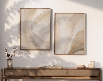 Modern Minimalist Neutral Print Set of 2, Beige Earthy Gallery Wall Set, Abstract Tan Wall Art Decor, Organic Wall Posters, Instant Download