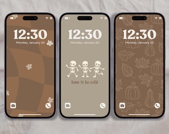 Set of 3 Aesthetic Fall iPhone Wallpapers, Beige Halloween Phone Wallpaper, Neutral Autumn iPhone Home Screen Background, Digital Download
