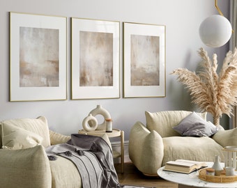 Modern Beige Abstract Gallery Wall Art Set of 3, Neutral Organic Printable Wall Art, Minimal Earthy Tones Home Decor, Instant Download