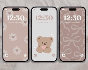Coquette Pink iPhone Android Cute Home Screen, Valentine's Day iPhone Wallpapers, Heart Phone Background,Teddy Bear Preppy Digital Wallpaper