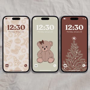 Weihnachten iPhone Wallpaper, ästhetischen Urlaub unter dem Motto iPhone Hintergrund, Cute Phone Wallpaper Winter Neutral Sperrbildschirm Weihnachten Teddybär