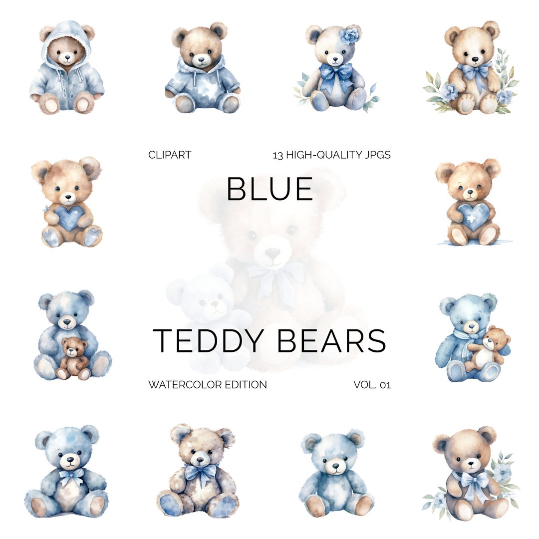Teddy Bears | Blue Teddy Bear Clipart | JPG | Instant Download | Commercial Use - Etsy