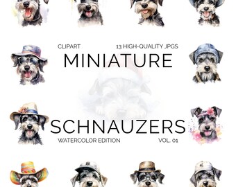 Miniature Schnauzers Wearing Hats - Vol. 01 | Dog Clipart | JPG | Instant Download | Commercial Use