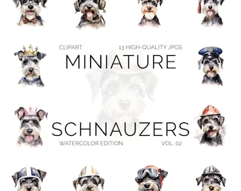 Miniature Schnauzers Wearing Hats - Vol. 02 | Dog Clipart | JPG | Instant Download | Commercial Use