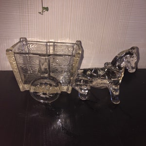 Glass Clear Pressed Glass , Large 24 cm,  Donkey Pulling Cart (free shipping )