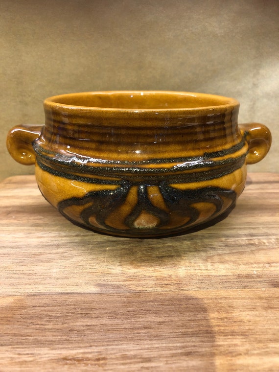 Strehla , Vintage Brown, Fat Lava Bowl by Strehla, East German  