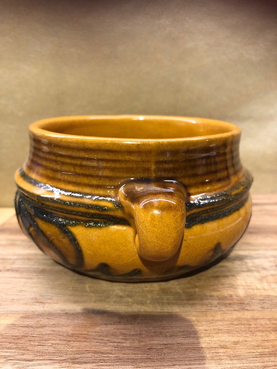 Strehla , Vintage Brown, Fat Lava Bowl by Strehla, East German  