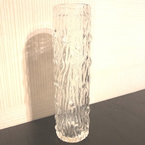 Tall Clear Bark textured Glass Cylindrical Vase (free shipping)