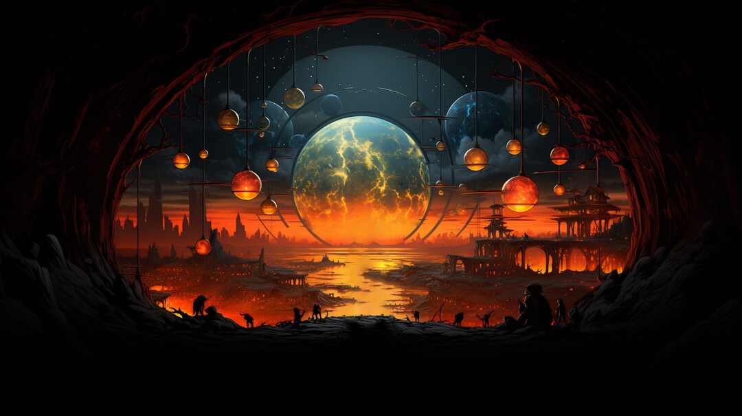 Unveil an Realm With a Space Planet Backdrop, Warriors Clashing on a ...