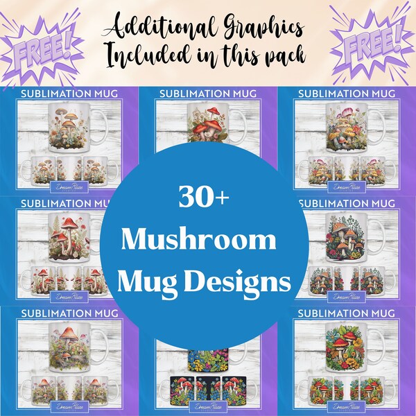 Mushroom Mug Sublimation Bundle PNG, Mug PNG Bundle, Mug Sublimation Designs Bundle, Anime Mug Background Instant Download PNG Anime Bundle