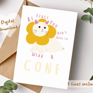 Afdrukbaar, je hoeft tenminste geen kegel te dragen. Grappige Get Well Soon-kaart, Pastel kat Get Well Soon-kaart, welzijnskaart, schattige beterschapskaart