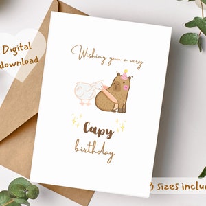 Afdrukbare wens u een Capy-verjaardagskaart, schattige capibara digitale afdrukbare verjaardagskaart, grappige humor verjaardagskaart voor vriend, capibara-kaart