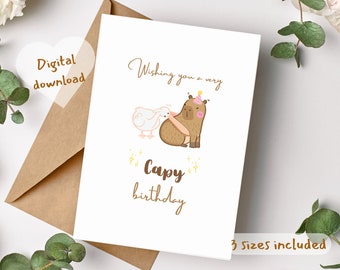 Printable wishing you a Capy Birthday Card,cute capybara Birthday Digital Printable Card,funny humour Birthday card for friend,capybara card