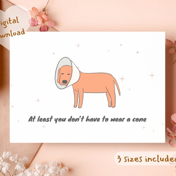 Printable at least you don't have to wear a cone funny Get Well Soon Card,Pastel boho Get Well soon card,Wellbeing card,cute get well card