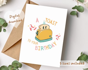 Printable A toast to your birthday Happy Birthday Card,Birthday Digital Printable Card,cute Birthday card for bff,Birthday card for friends