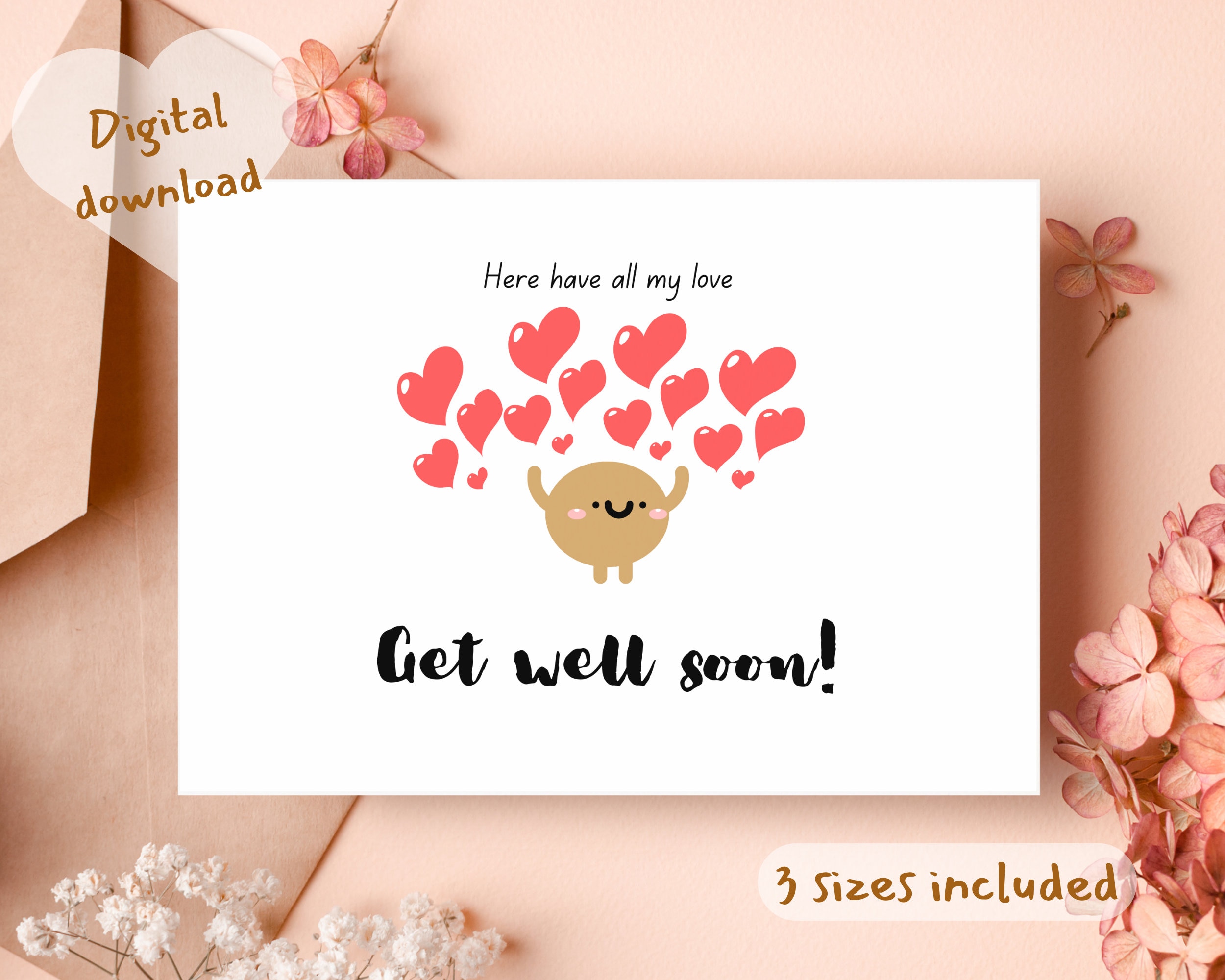 Get Well Soon Abstract Floral Watercolor Greeting Card PRINT