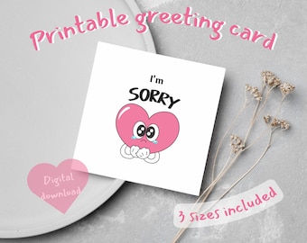 I&#39;m Sorry Card, Printable Sincere Apology Card, Sad Cute feeling guilty crying, I screwed up Please Forgive me Card, Digital Download