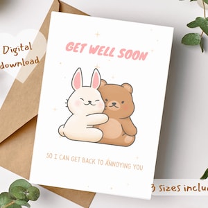 Imprimable Guérissez-vous bientôt pour que je puisse revenir à vous ennuyer drôle Get Well Soon Card, Pastel Get Well Soon carte, Bien-être, mignonne carte de rétablissement