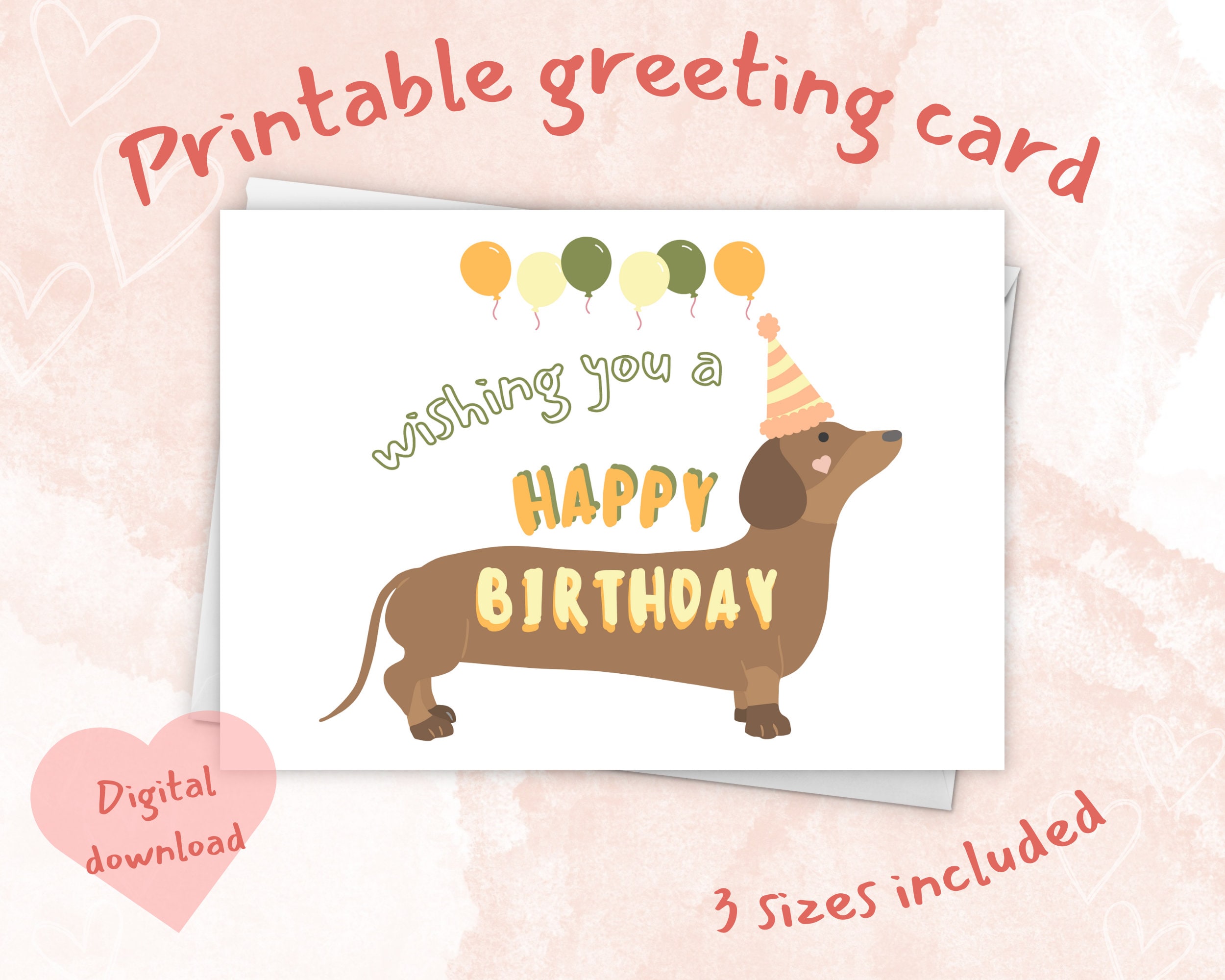 Printable Dachshund Birthday Card for Kids, Happy Birthday Digital ...