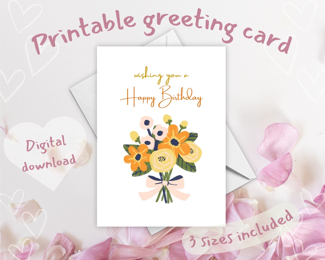 Printable Flower Bouquet Birthday Card for Woman Happy Etsy