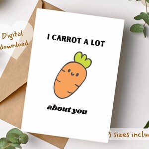 Eu cenoura muito sobre você Cartão de afirmação engraçado para impressão, cartão de humor de aniversário, cartão de amigo de apoio fofo, cartão motivacional pastel