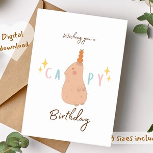Afdrukbare wens u een CAPY verjaardagskaart, pastel capybara digitale verjaardagskaart, schattige capybara verjaardagskaart, grappige verjaardagskaart voor vrienden