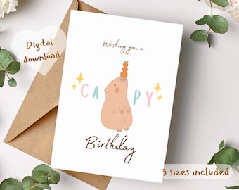 Printable wishing you a CAPY Birthday Card,pastel capybara Birthday Digital Card,cute capybara Birthday card,funny Birthday card for friends