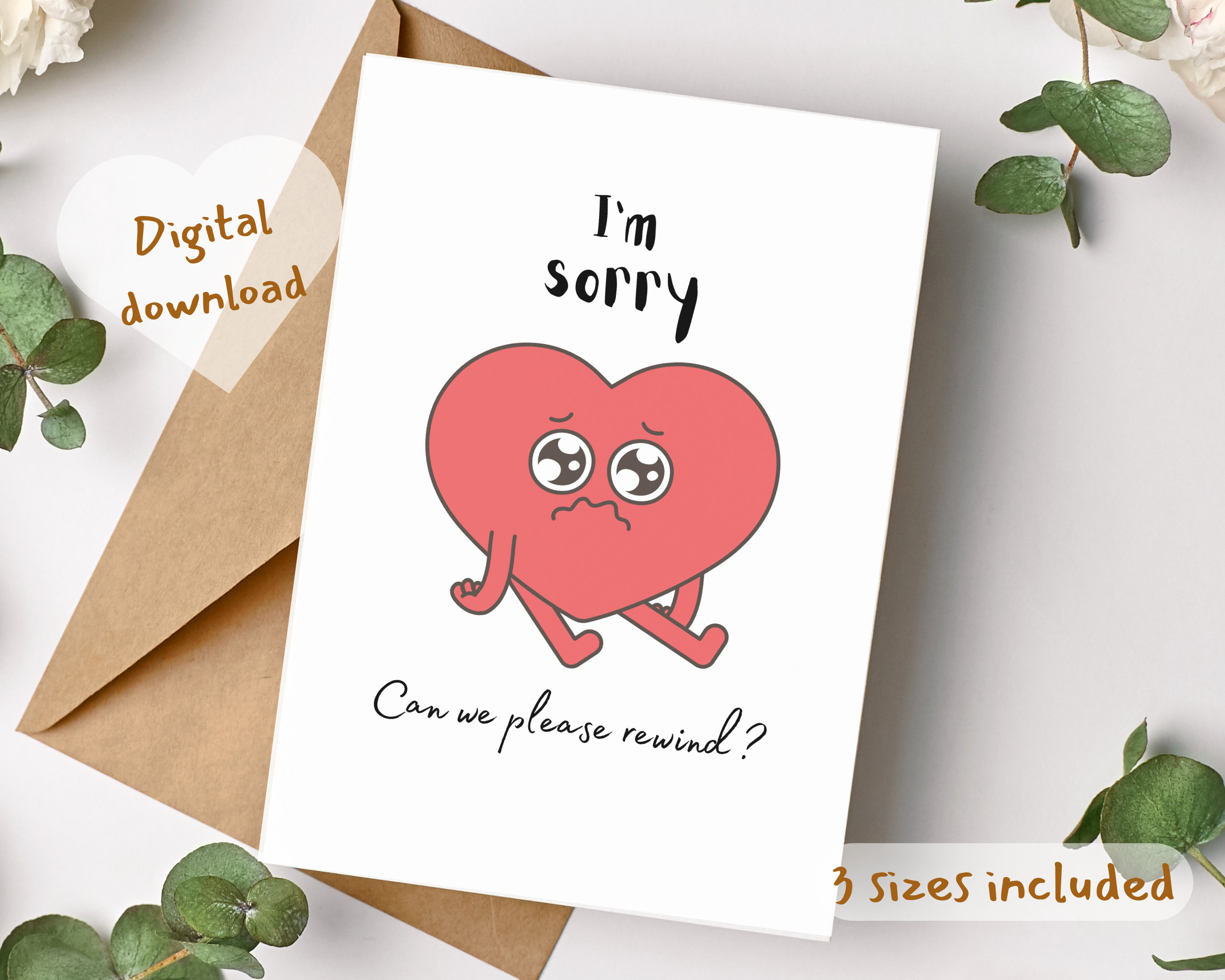 I'm Sorry Card, Printable Sincere Apology Card, Sad Cute feeling guilty crying, I screwed up Please Forgive me Card, Digital Download
