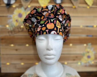 Halloween Treats Scrub Hat: 100% Cotton Bouffant Surgical Hat