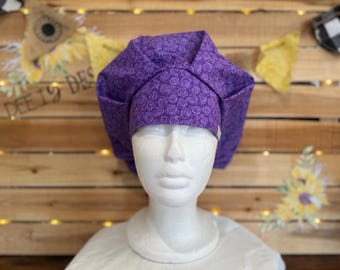 Purple Floral Scrub Hat: 100% Cotton, Bouffant Style Surgical Hat