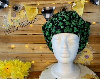 St. Patrick's Day Shamrock Scrub Hat: Women's Bouffant Surgical Hat with Adjustable Fit