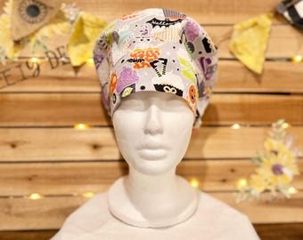 Halloween Treats and Critters Scrub Cap: Euro Style Cotton Surgical Cap