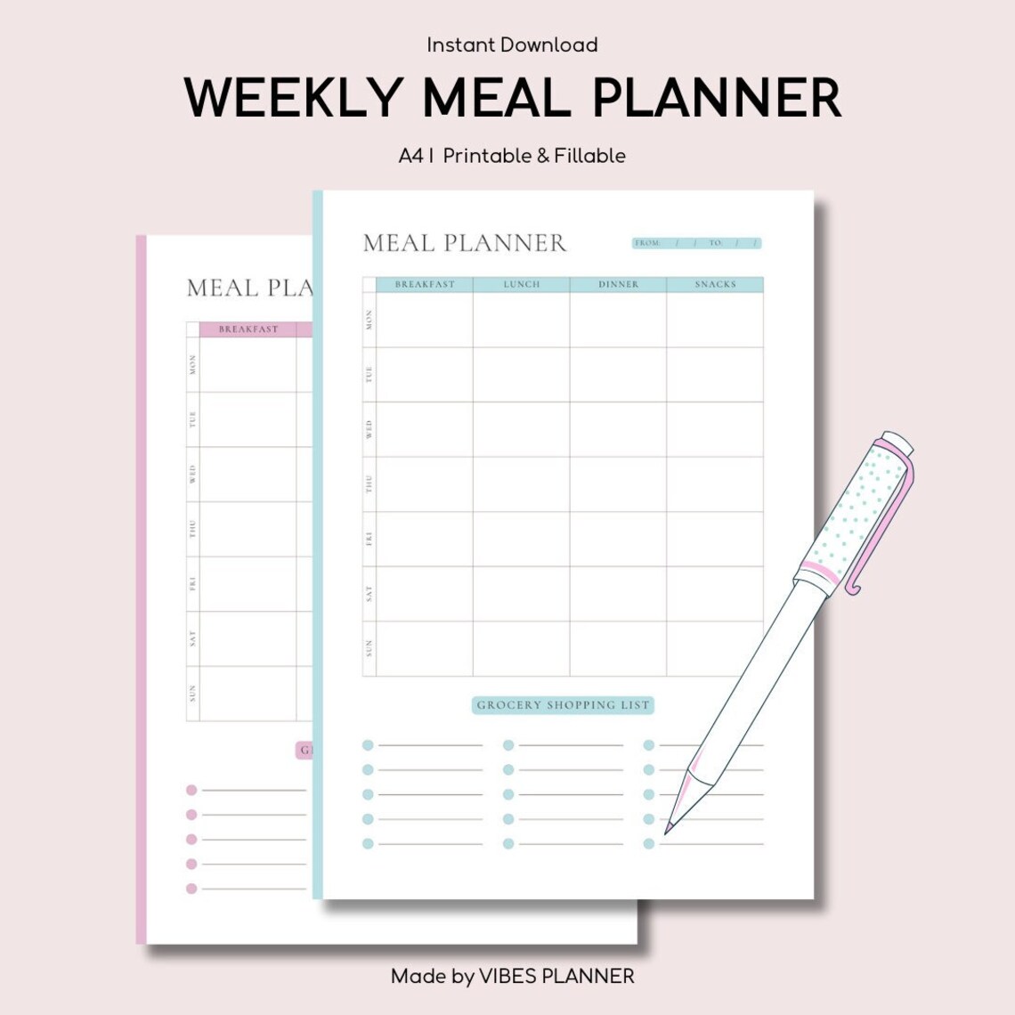 Printable Weekly Meal Planner - Etsy