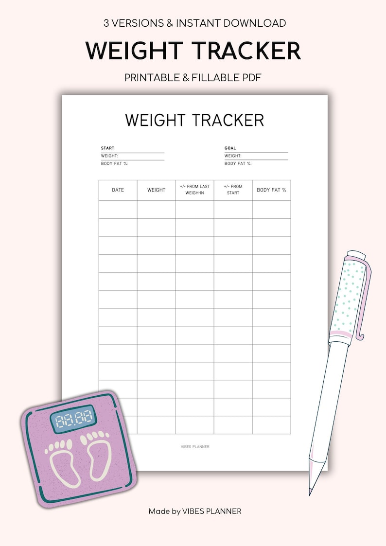 Printable Weight Tracker, Weight Loss Tracker Template, Weight Tracker ...