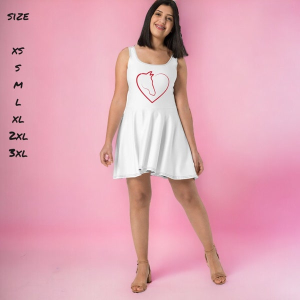 Elegante abito bianco senza maniche con figura a forma di cuore in tema equestre, vestito da donna estivo a pieghe, regalo personale