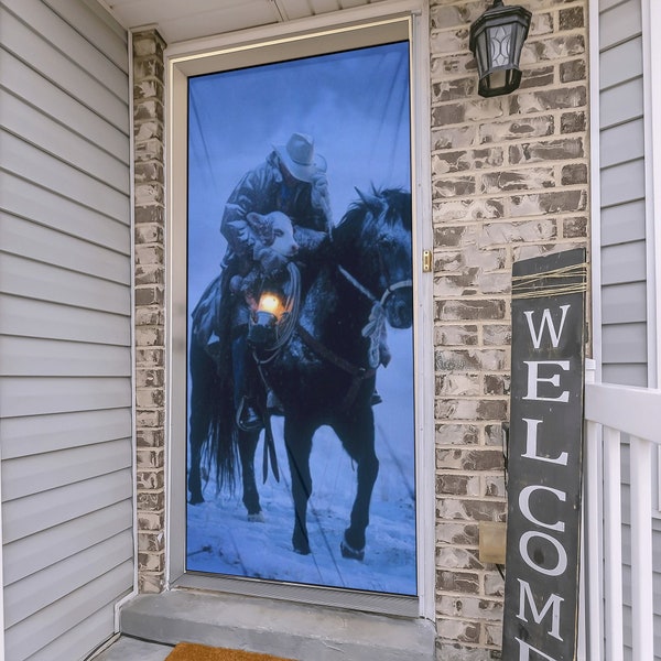 Cortina de puerta opaca de poliéster, cortina personalizada de vaquero a caballo, ideal para los amantes de los caballos