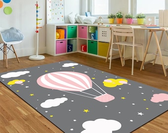 Ballon à air/tapis nuageux/ballon rose/tapis de jeu pour enfants/décor de salle de jeu/décor de chambre d'enfant/cadeau pour enfants/tapis pour enfants personnalisé/tapis de jeu/