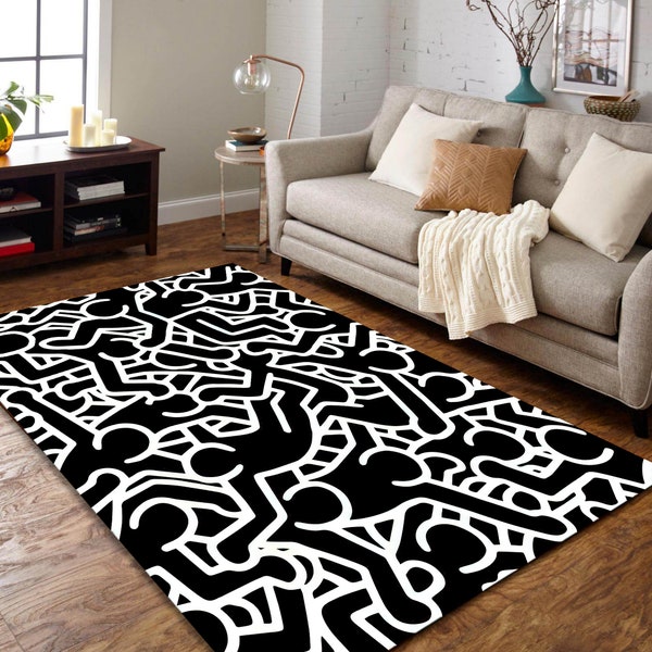 Keith Haring Tanzen Teppich, Schwarz Keith Haring Tanzen, Cooler Teppich, Bunter Teppich, Beliebter Teppich, Thementeppich, Wohnzimmer, Wohnkultur, Geschenk für ihre Teppiche