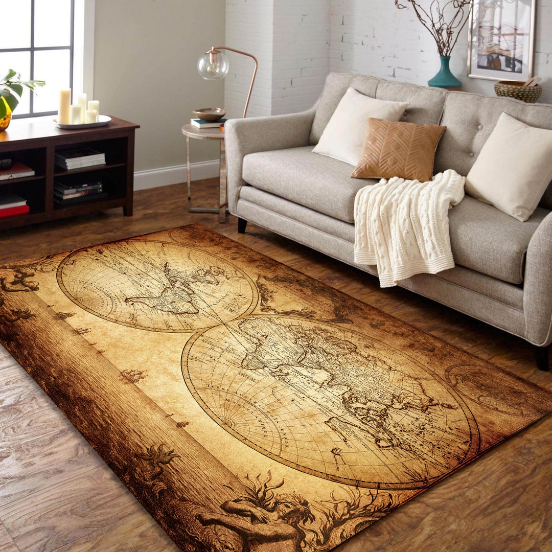 Modern Rug, Old World Map Rug, Vintage Map Rug, Vintage World Map Rug