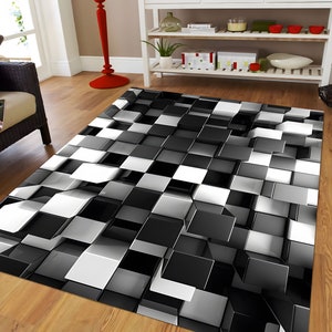 Optischer Täuschungsteppich für Wohnzimmer Weiße und schwarze Teppiche Source Creative 3D-Illusionsteppich Kniffliger Teppich Strapazierfähiger und waschbarer Teppich Bild 1