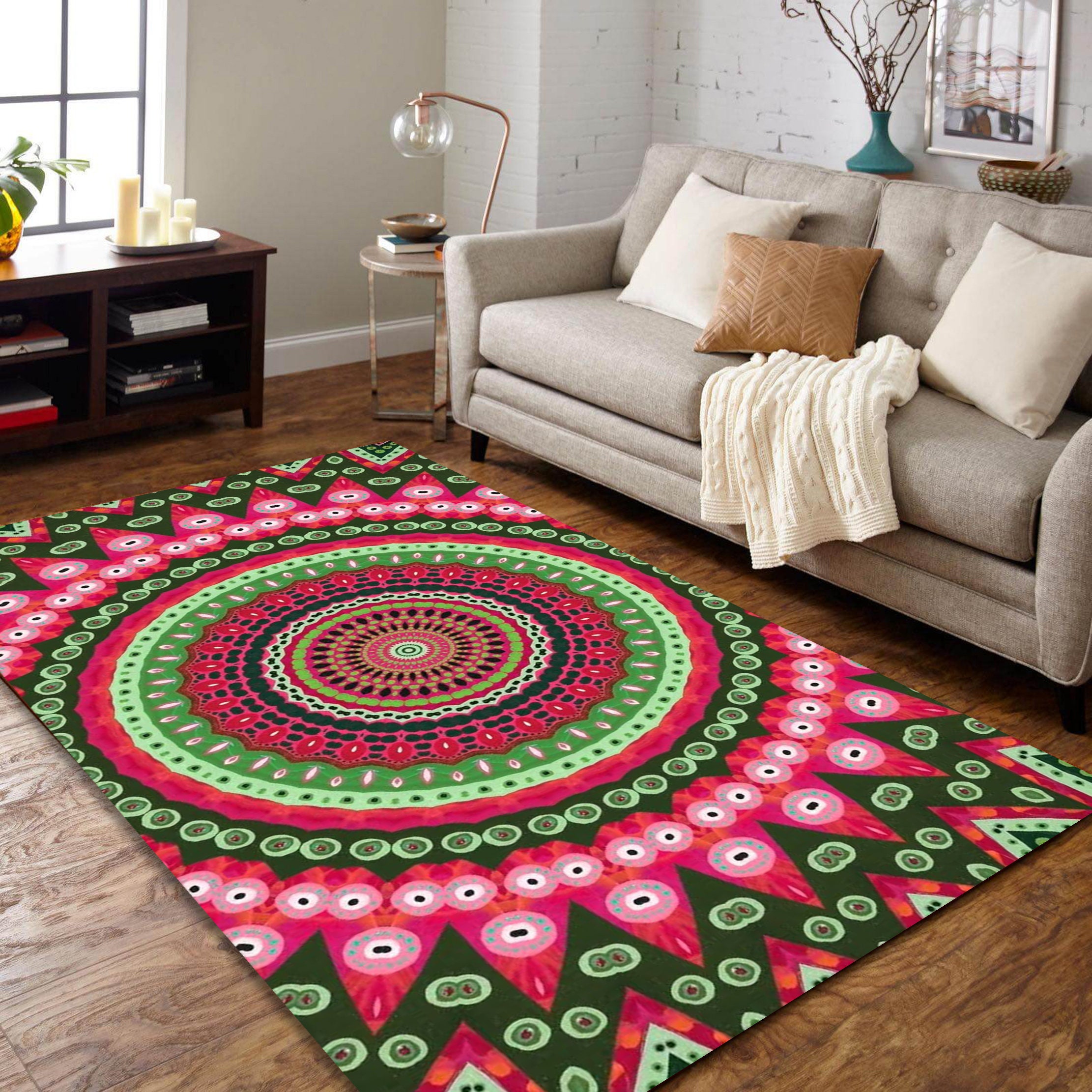 Tappeto rotondo in cotone Tappeto intrecciato da 120 cm con nappe Tappeto  lavabile Mandala Tappeti grigi per soggiorno Camera da letto Cucina,C,∅