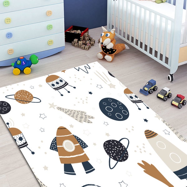 Space Rug, Solar System Rug, Salon Decor, Salon Rug, Kids Rug, Area Rug, Kids Room Rug, Spacecraft Rug, Children Rug, Rocket Rug