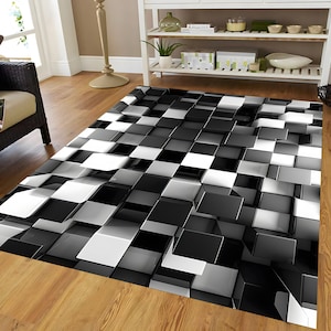 Optischer Täuschungsteppich für Wohnzimmer Weiße und schwarze Teppiche Source Creative 3D-Illusionsteppich Kniffliger Teppich Strapazierfähiger und waschbarer Teppich Bild 3